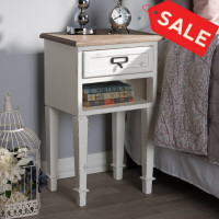 Baxton Studio CHR6VM/M B-CA Dauphine Provincial Style Weathered Oak and White Wash Distressed Finish Wood Nightstand